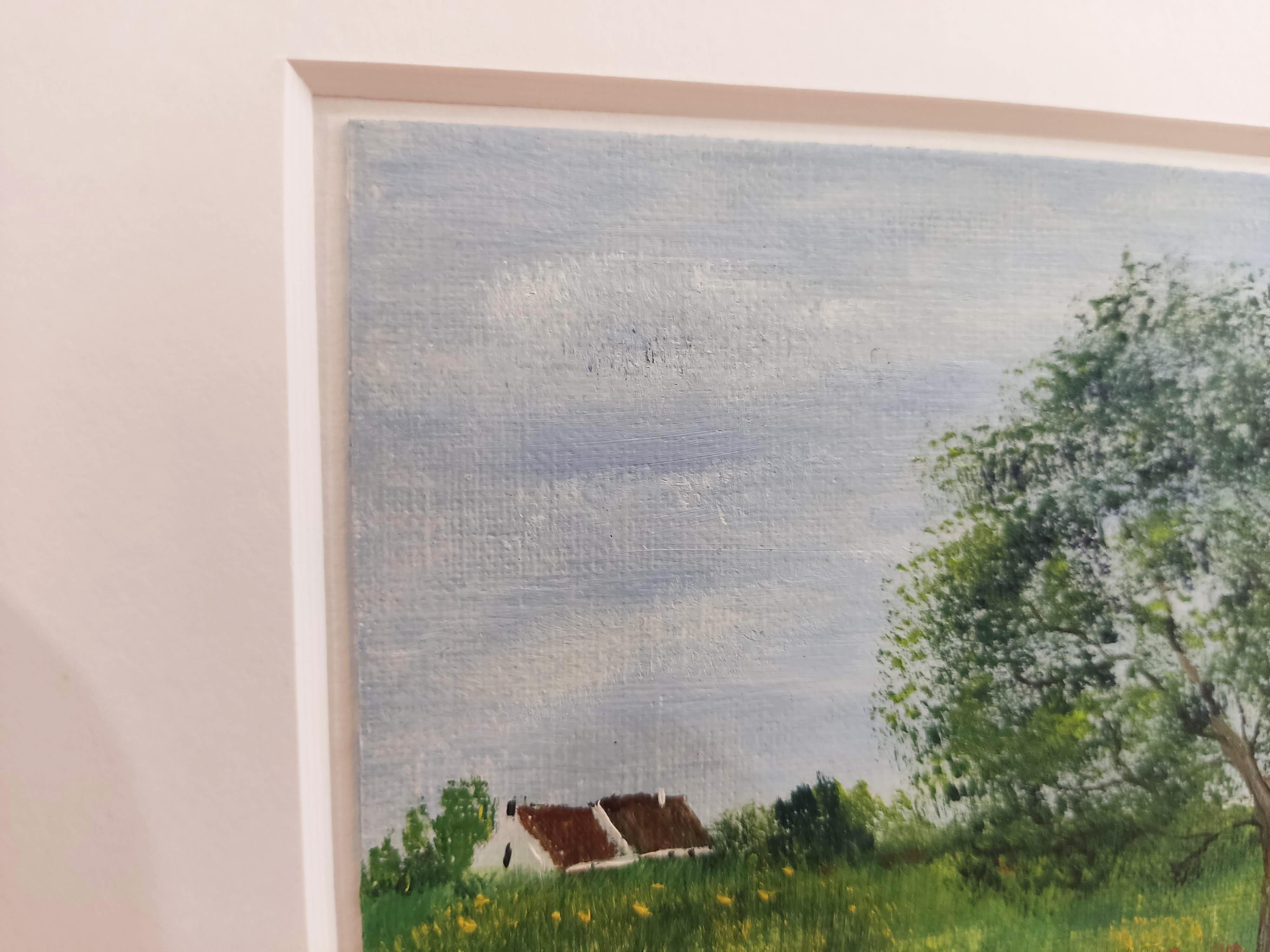 Impressionista francese, Paesaggio ad olio originale firmato, Fiori selvatici, Albero in vendita 1