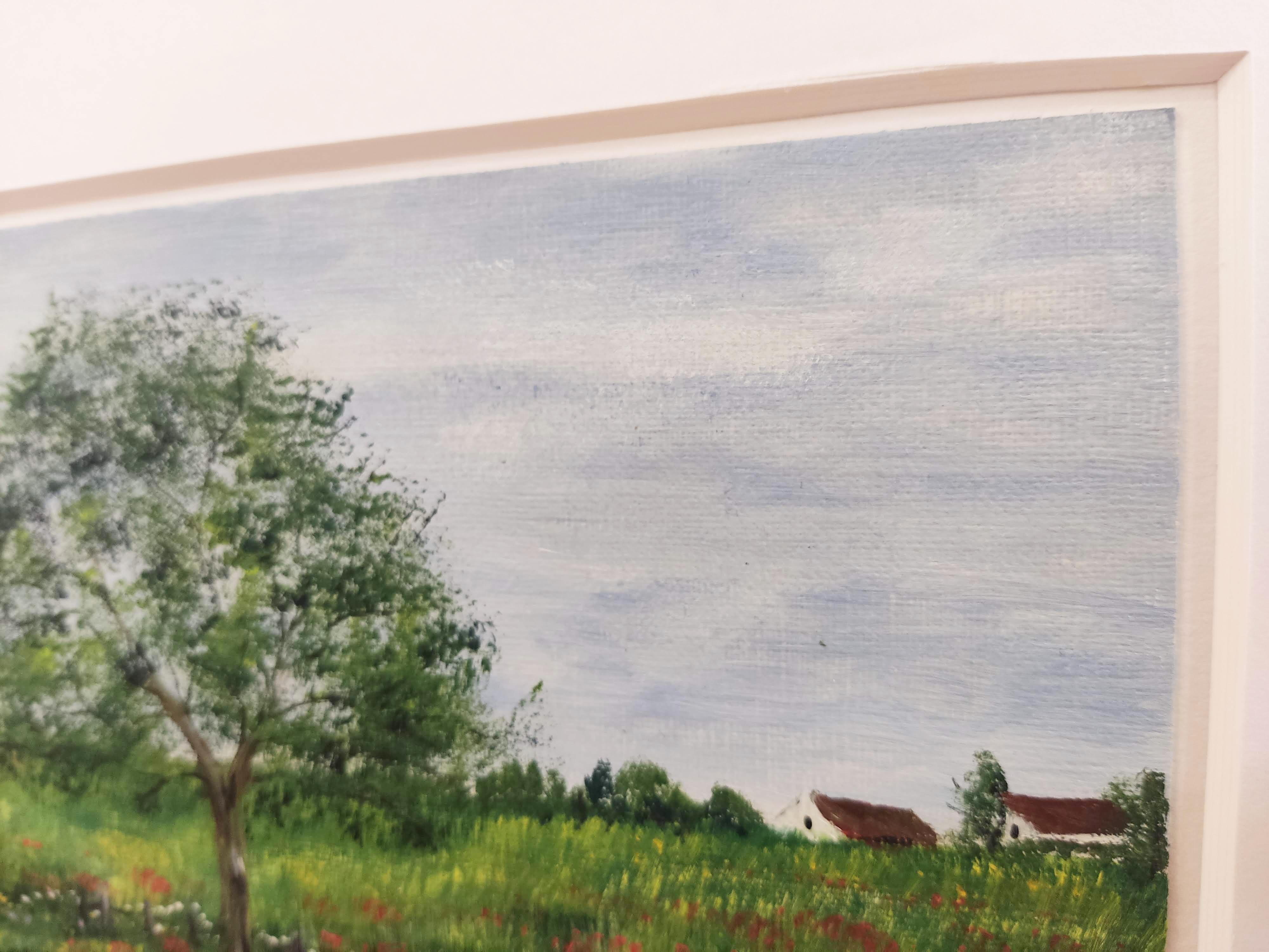 Impressionista francese, Paesaggio ad olio originale firmato, Fiori selvatici, Albero in vendita 2