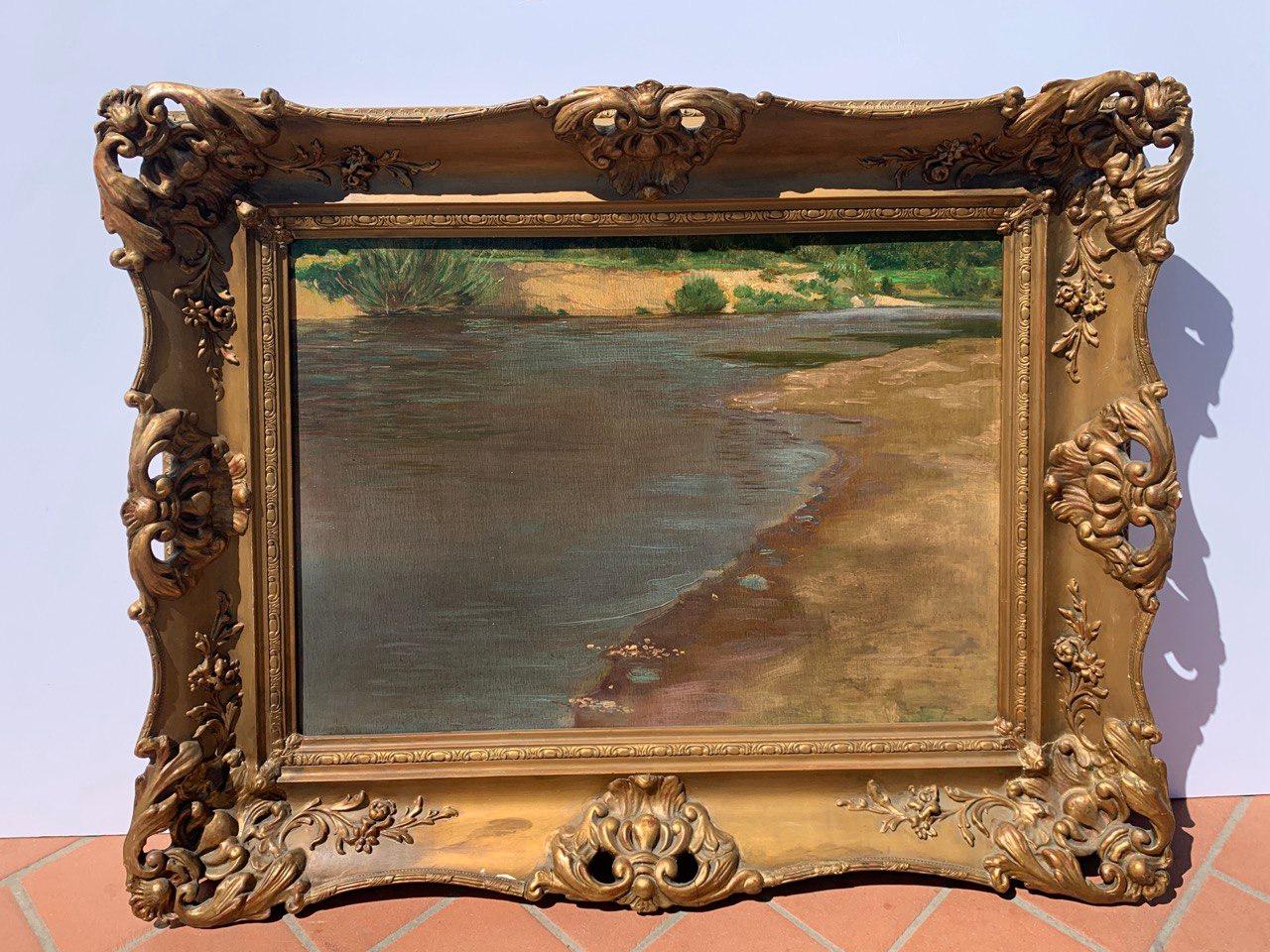 French Impressionist painter (19th century) - Landscape with lake. - Painting by Unknown