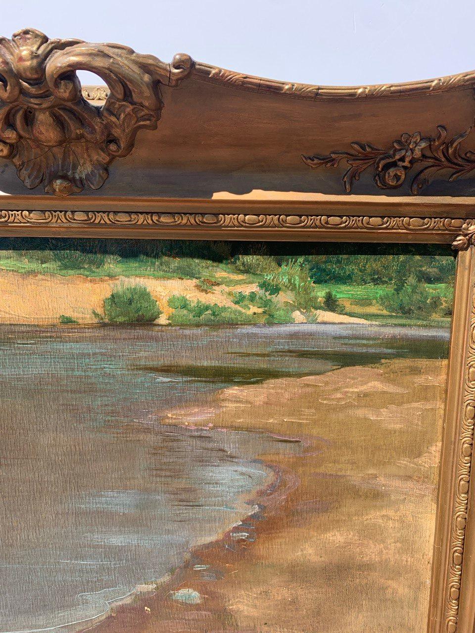 French Impressionist painter (19th century) - Landscape with lake. - Brown Figurative Painting by Unknown