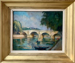 French impressionist painting - Le pont Marie à Paris - Cityscape River bridge 