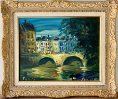 French impressionist painting - Le Pont Neuf à Paris - Cityscape Night Bridge 