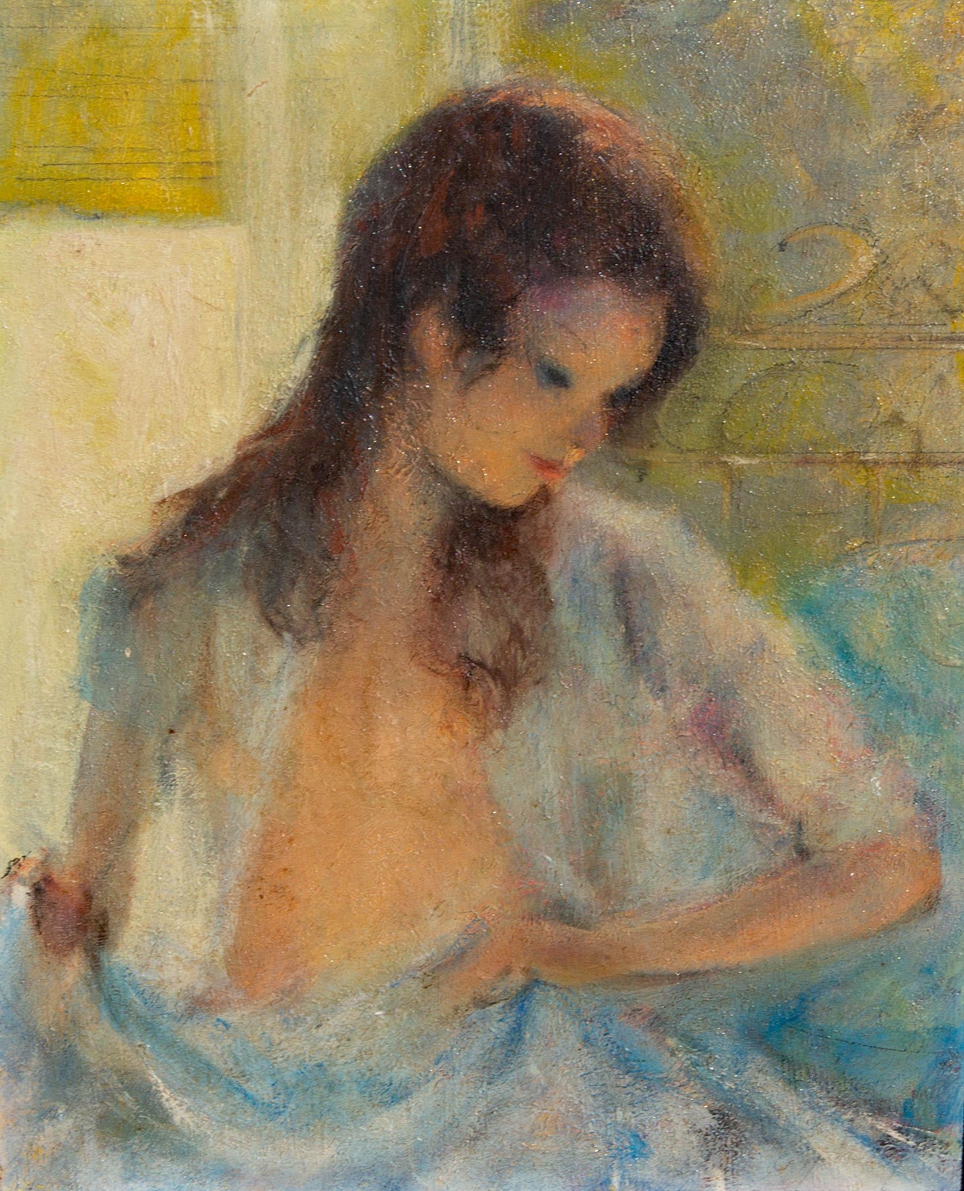 Pittura impressionista francese  Ritratto di una ragazza  Scuola di Parigi - Painting di Unknown
