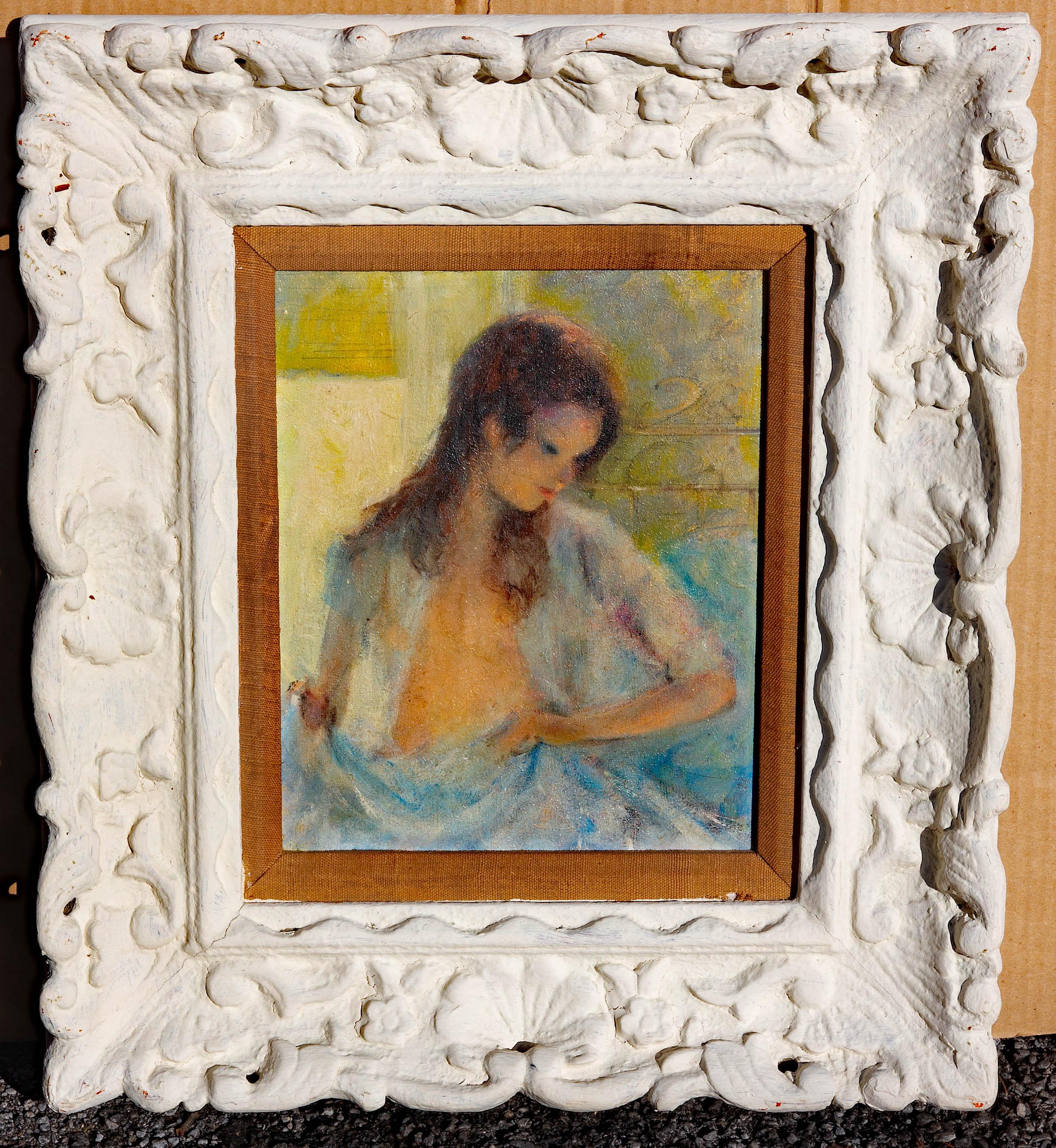 Pittura impressionista francese  Ritratto di una ragazza  Scuola di Parigi - Portrait Painting Marrone di Unknown