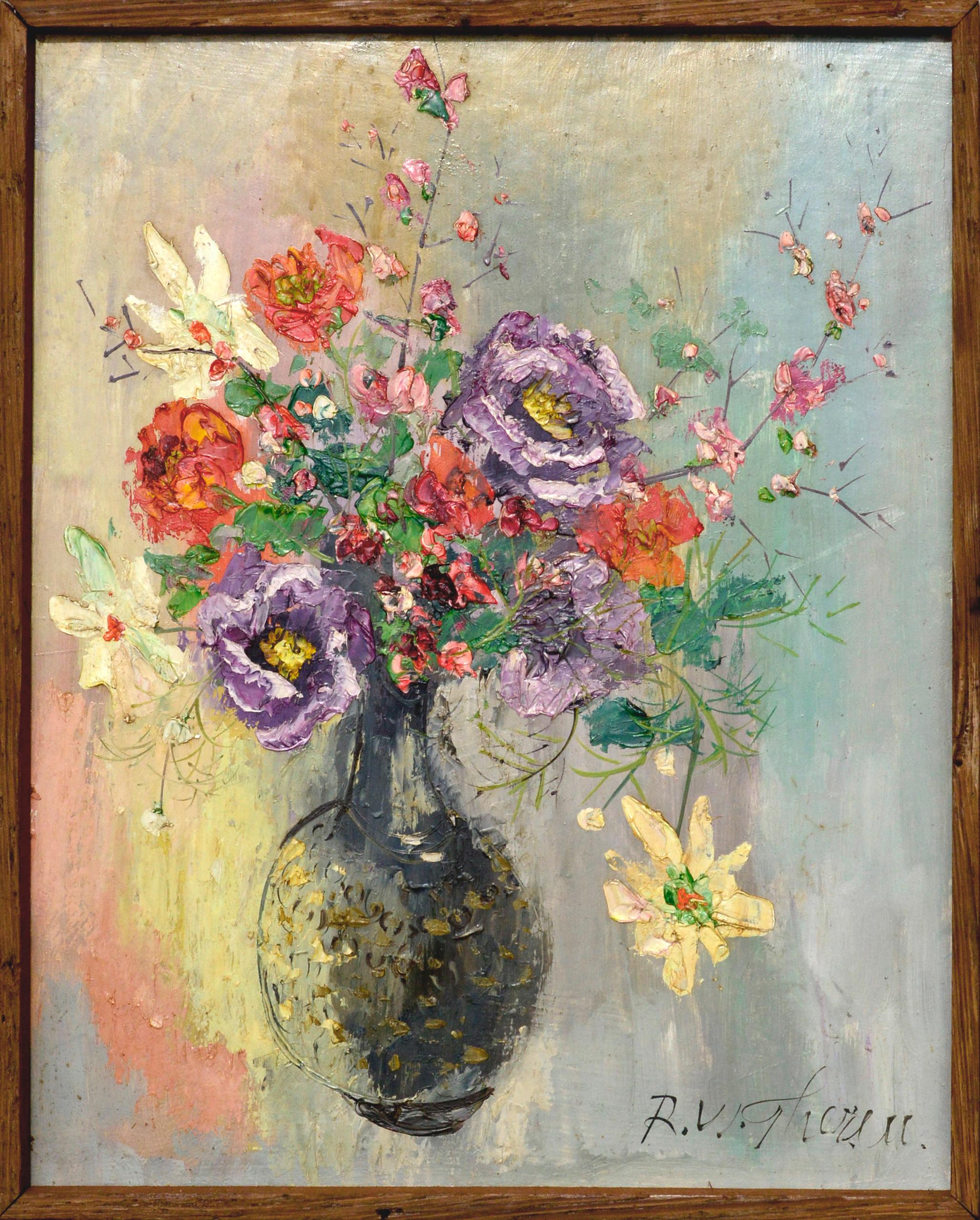 Unknown Still-Life Painting - Mid Century Still Life of Flowers in Vase