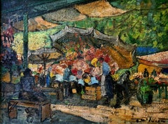 Antique French Impressionist View of A Flower Market