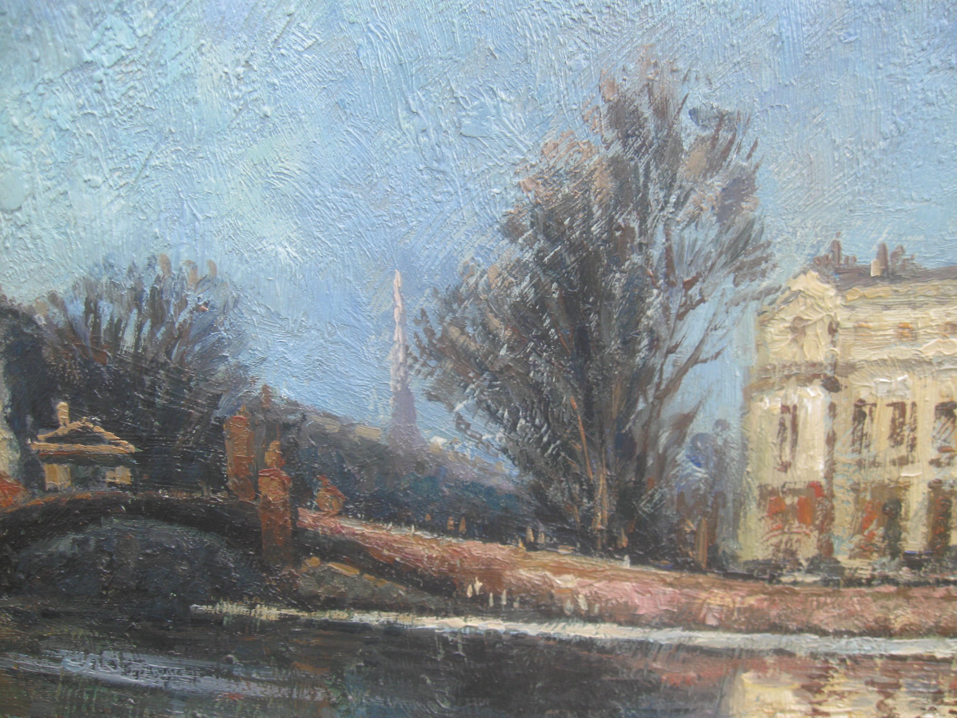 French Impressionist: ' View of The River Seine, Paris' oil, mid 20th Century. For Sale 2