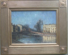 French Impressionist: ' View of The River Seine, Paris' oil, mid 20th Century.