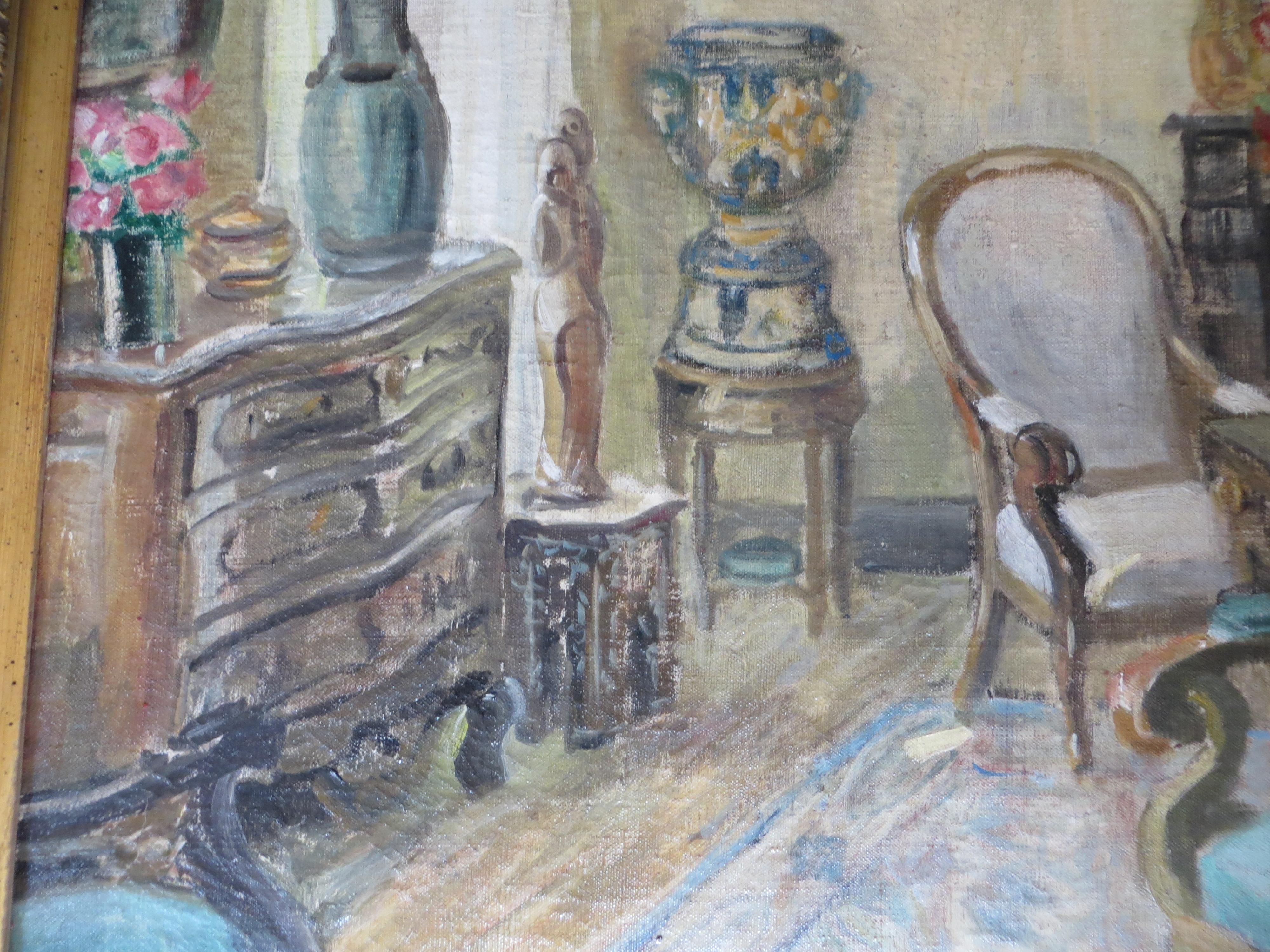 French interior  - Post-Impressionist Painting by Unknown