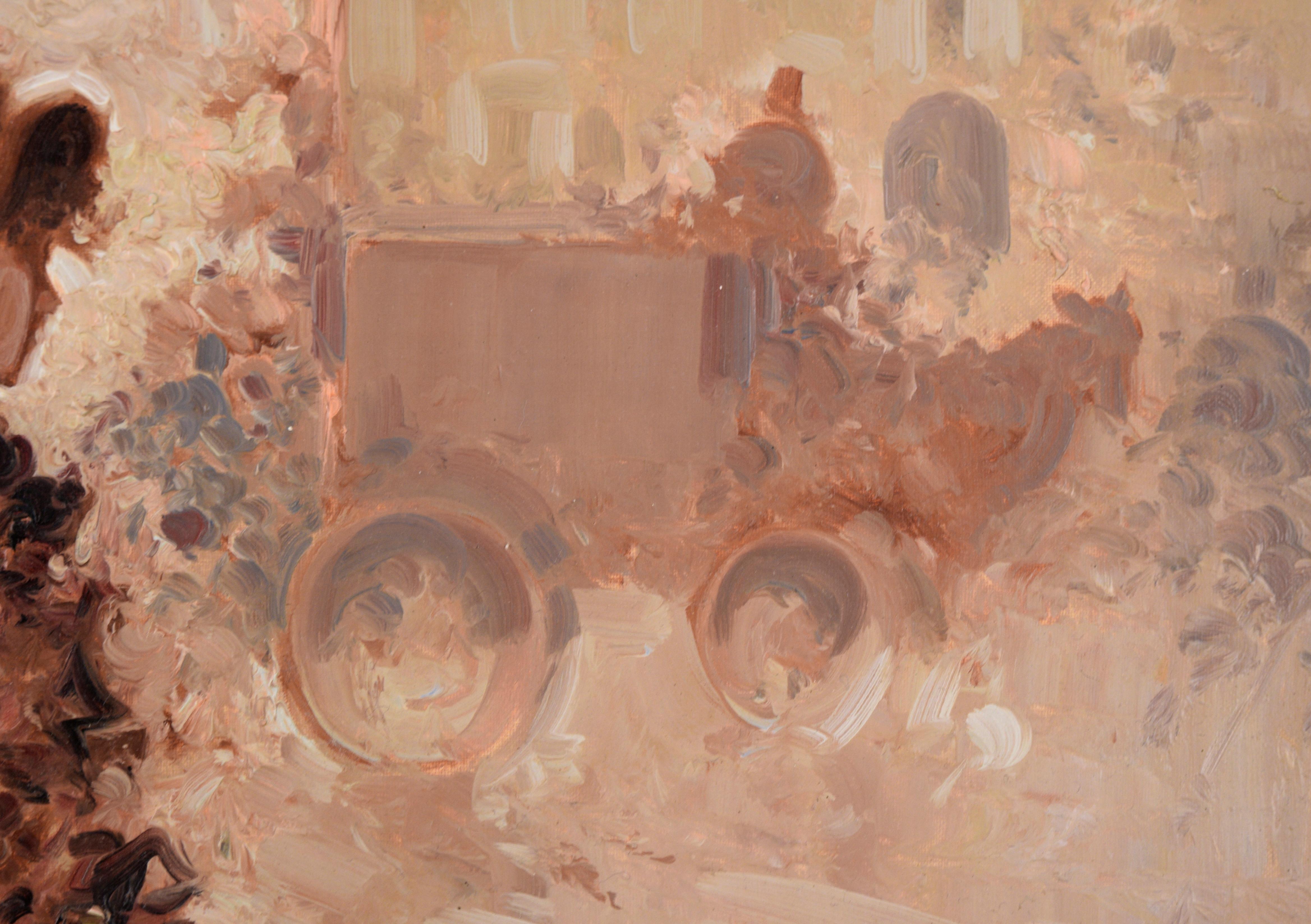 Damas francesas en el bulevar - Paisaje figurativo - Figurative Painting Marrón de Unknown