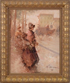 French Ladies on the Boulevard - Figurative Landscape 