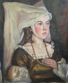Antique French Lady in Waiting Female Portrait 