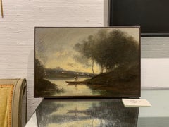 Paesaggio francese, dipinto olio su tela del 19° secolo