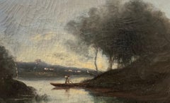 Paesaggio francese, dipinto olio su tela del 19° secolo