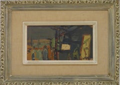 FRENCH MID CENTURY POST IMpressIONIST Ölgemälde FIGURES BUIDLING COMPOSITION