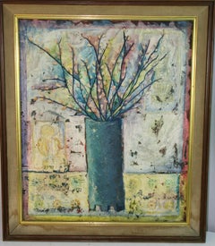 Italian Oversized Modernist Abstract Impasto Vase Still Life Interior Scene