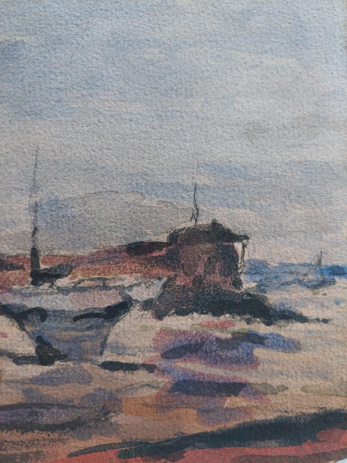 French Modernist Cubist Painting Figure by the Harbour For Sale 3