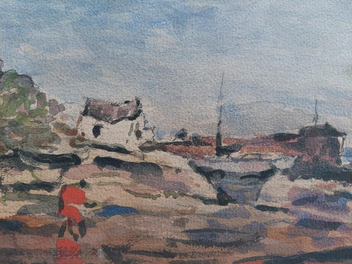French Modernist Cubist Painting Figure by the Harbour For Sale 5