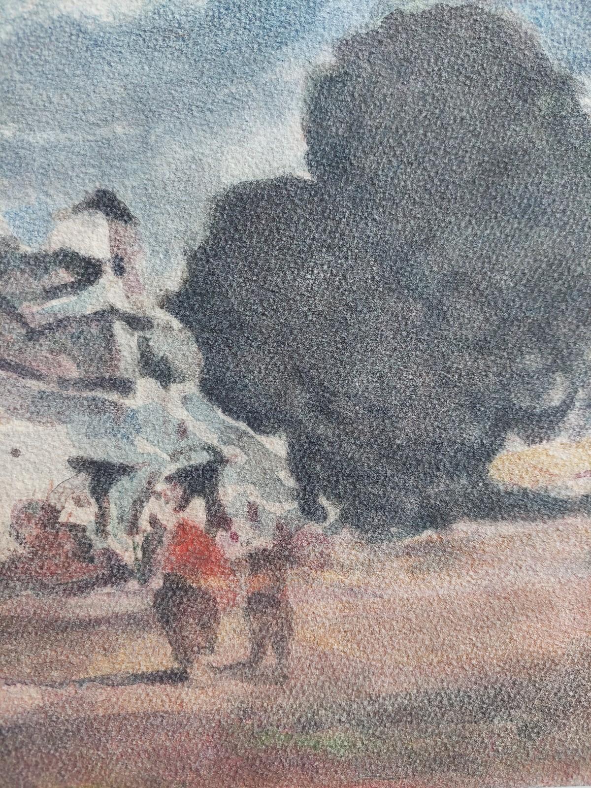French Modernist Cubist Painting Figures in a Village For Sale 3