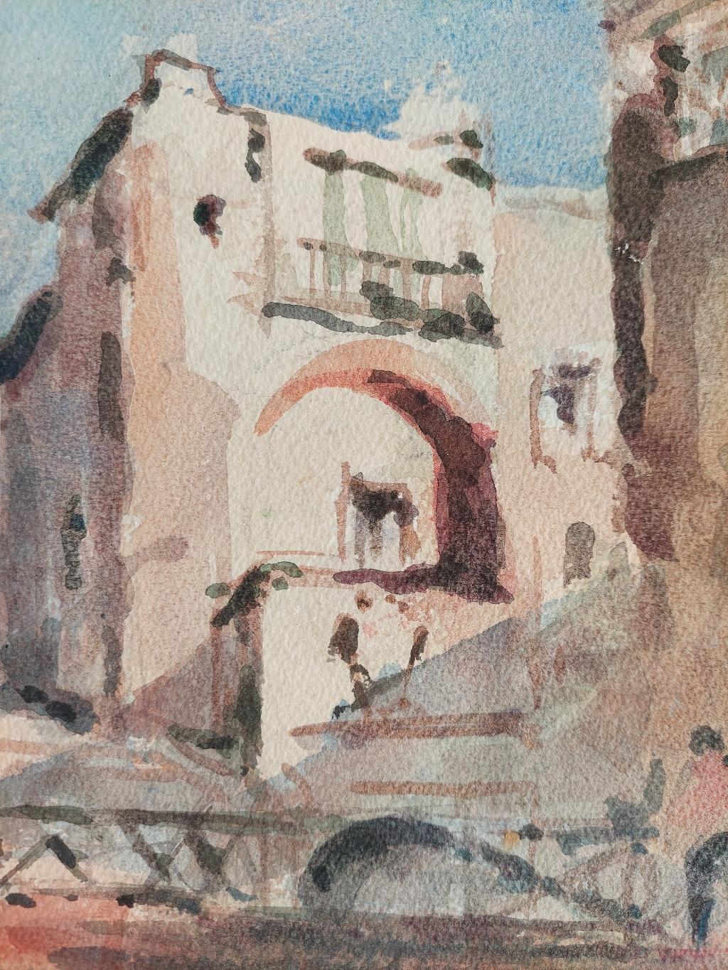 French, Modernist Cubist Painting Figures in Parisian Cityscape For Sale 2