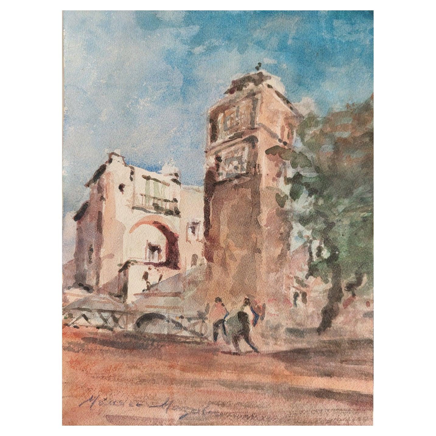 Unknown Landscape Painting - French, Modernist Cubist Painting Figures in Parisian Cityscape