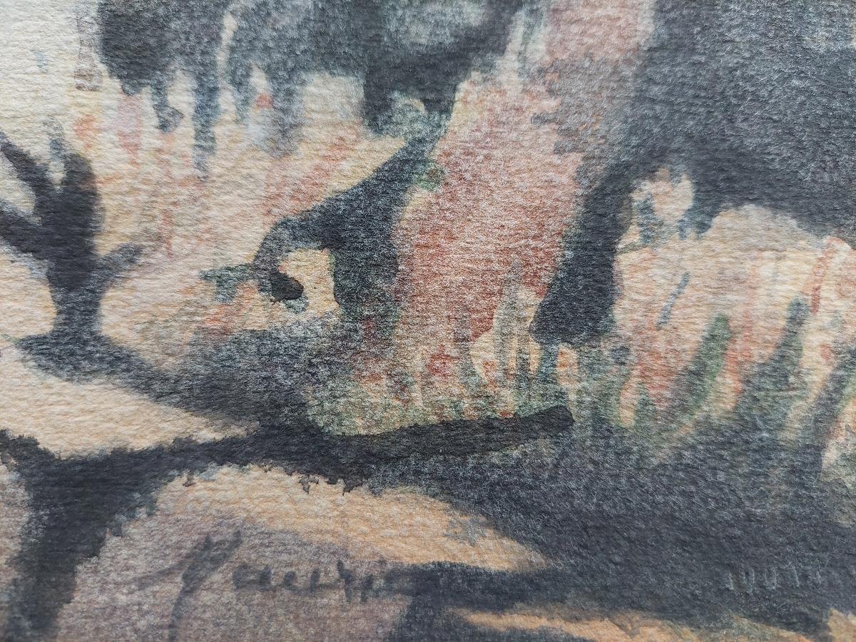 French Modernist Cubist Painting Figures in the Shade of Trees For Sale 1