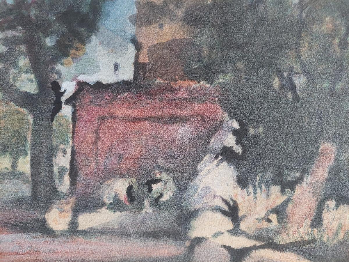 French Modernist Cubist Painting Figures in the Shade of Trees For Sale 2