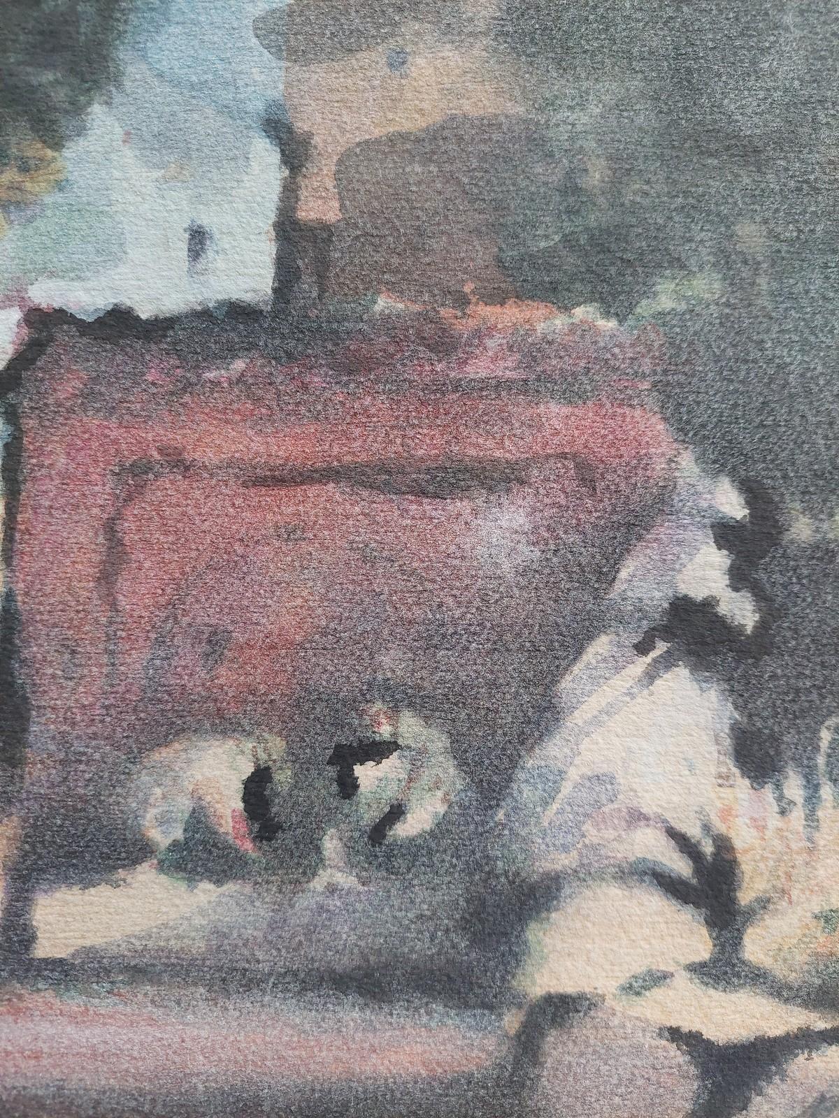 French Modernist Cubist Painting Figures in the Shade of Trees For Sale 4