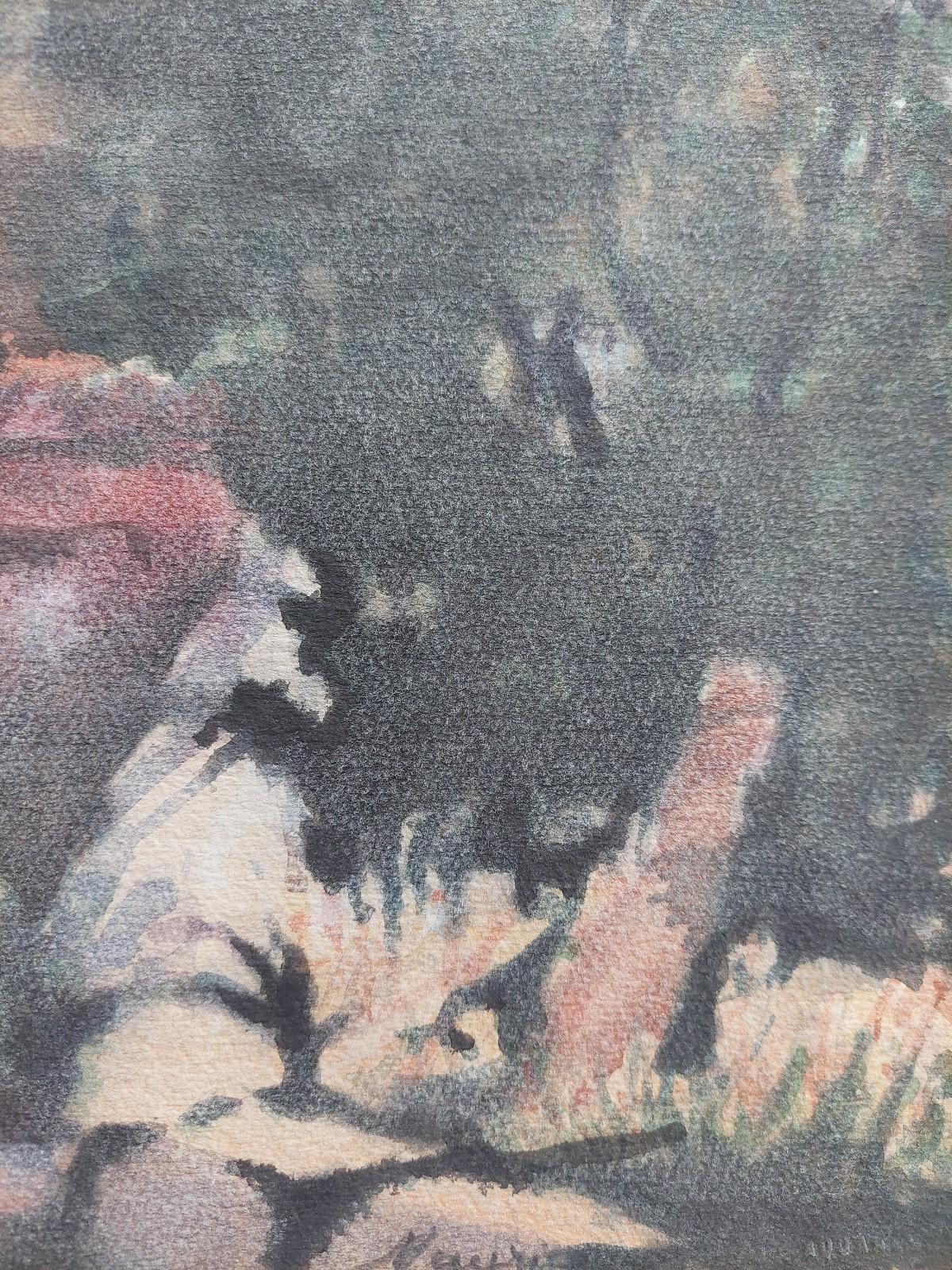 French Modernist Cubist Painting Figures in the Shade of Trees For Sale 5