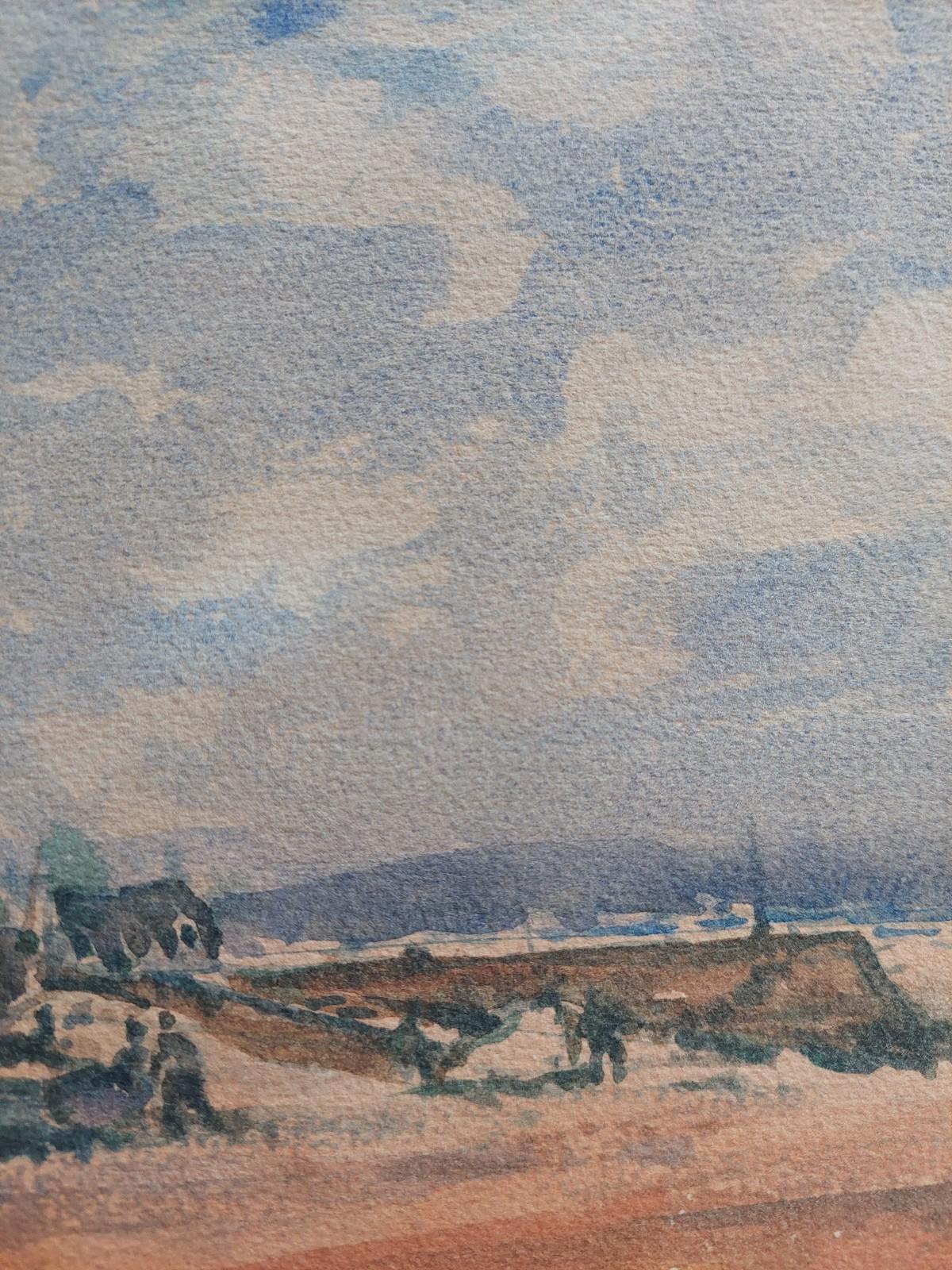 French Modernist Cubist Painting Fishing Boats on the Coast For Sale 2