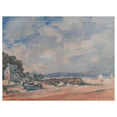 French Modernist Cubist Painting Fishing Boats on the Coast