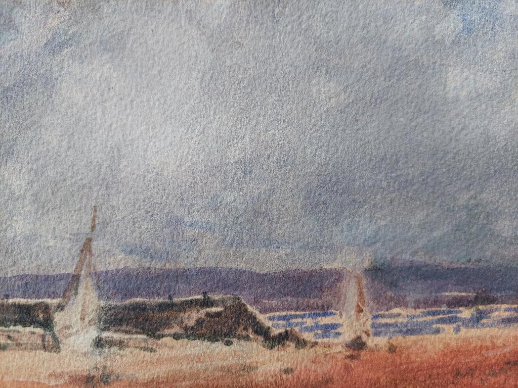 French Modernist Cubist Painting Sailboats on the Coast For Sale 3