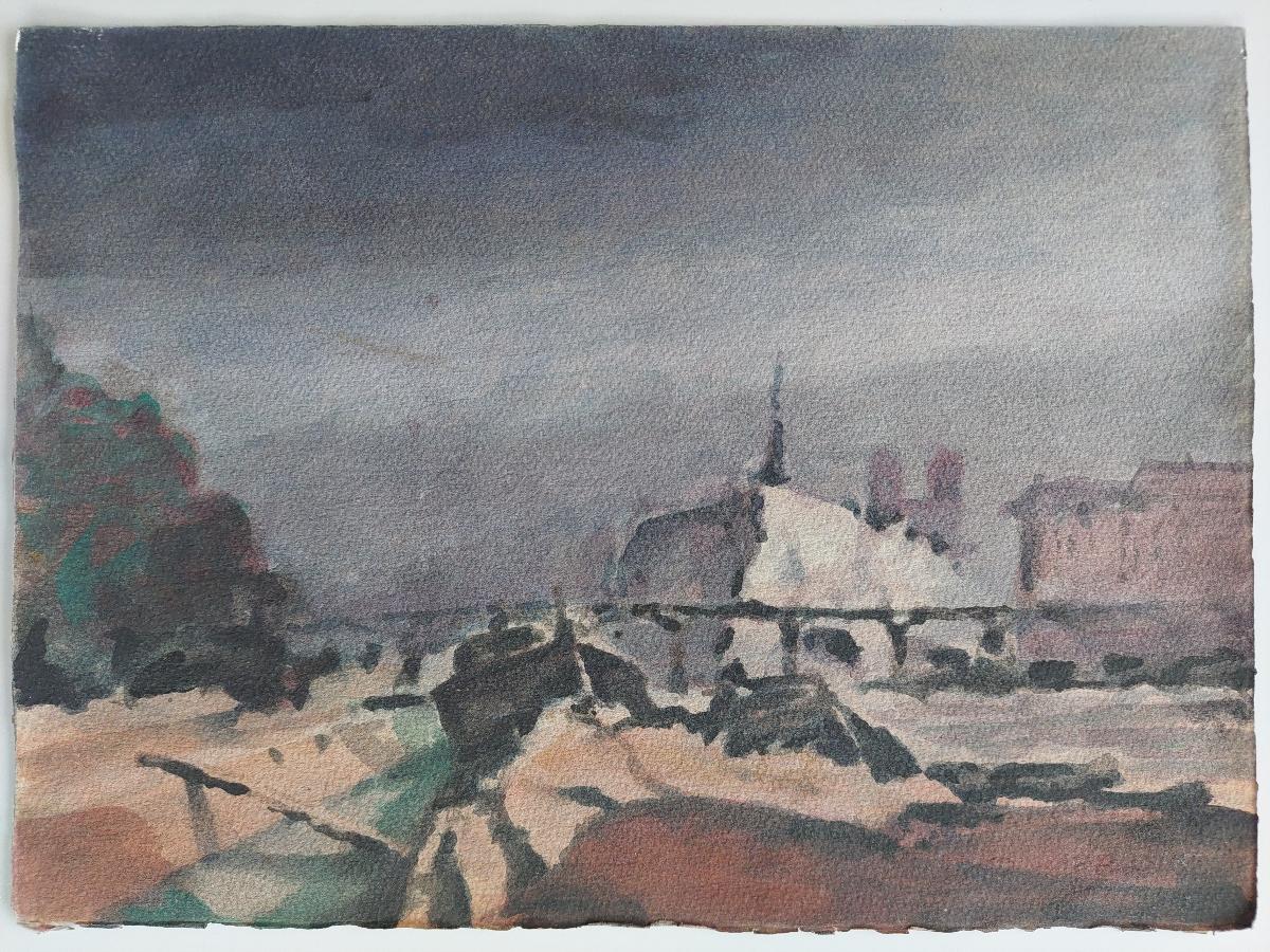 French Modernist Cubist Painting Storm Approaching Paris For Sale 5