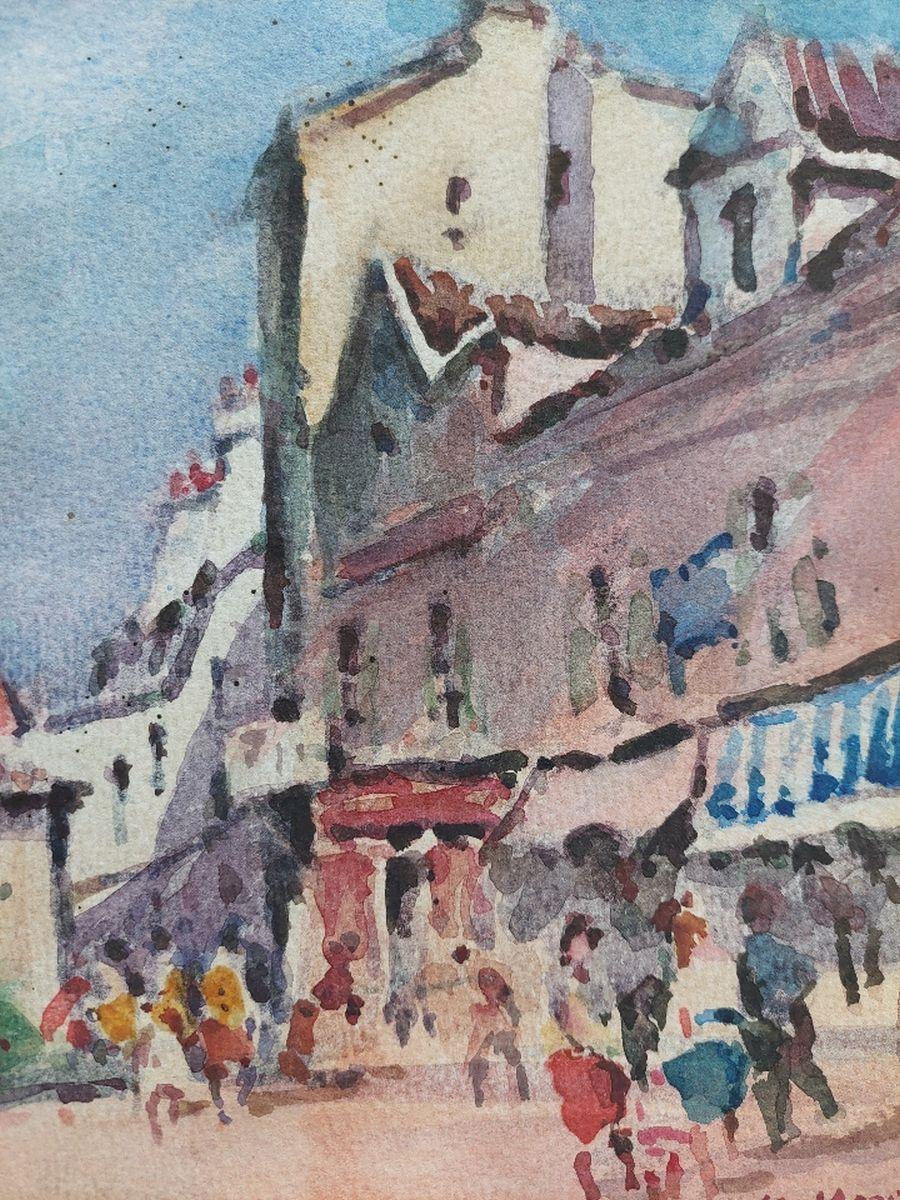French Modernist Cubist Painting Vibrant Street Scene For Sale 3