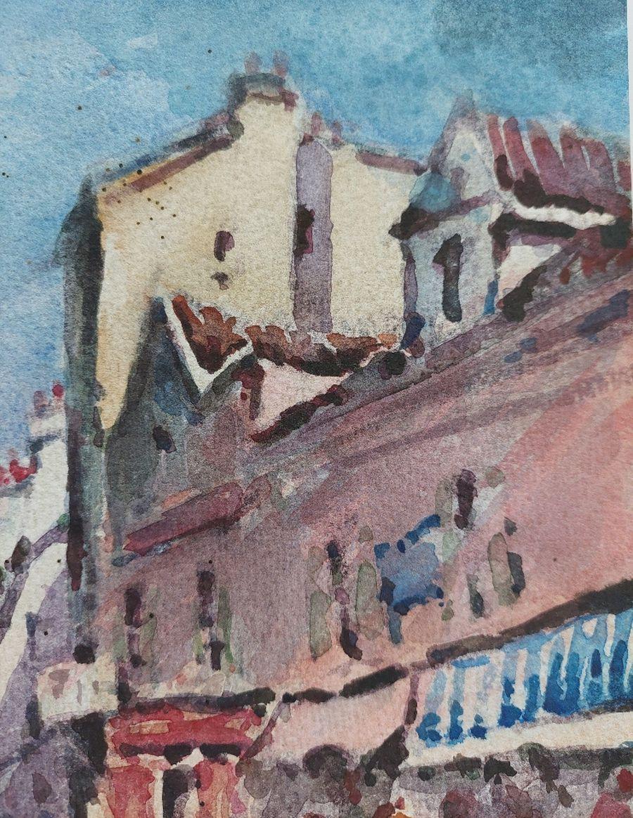 French Modernist Cubist Painting Vibrant Street Scene For Sale 4