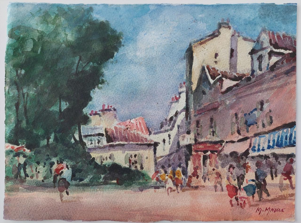 French Modernist Cubist Painting Vibrant Street Scene For Sale 5