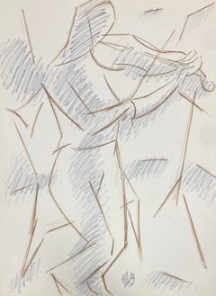 Pittura modernista francese a guazzo minimalista Figura che suona il violino