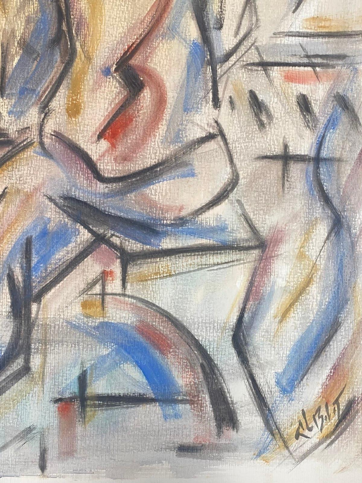 Pittura a guazzo modernista francese Scena multicolore Uomo che suona il pianoforte - Painting Moderno di Unknown