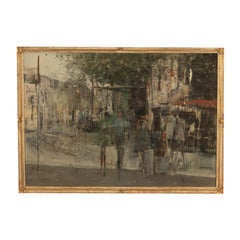 French Modernist Impressionist Paris Street Scene Oil on Canvas Painting 1969