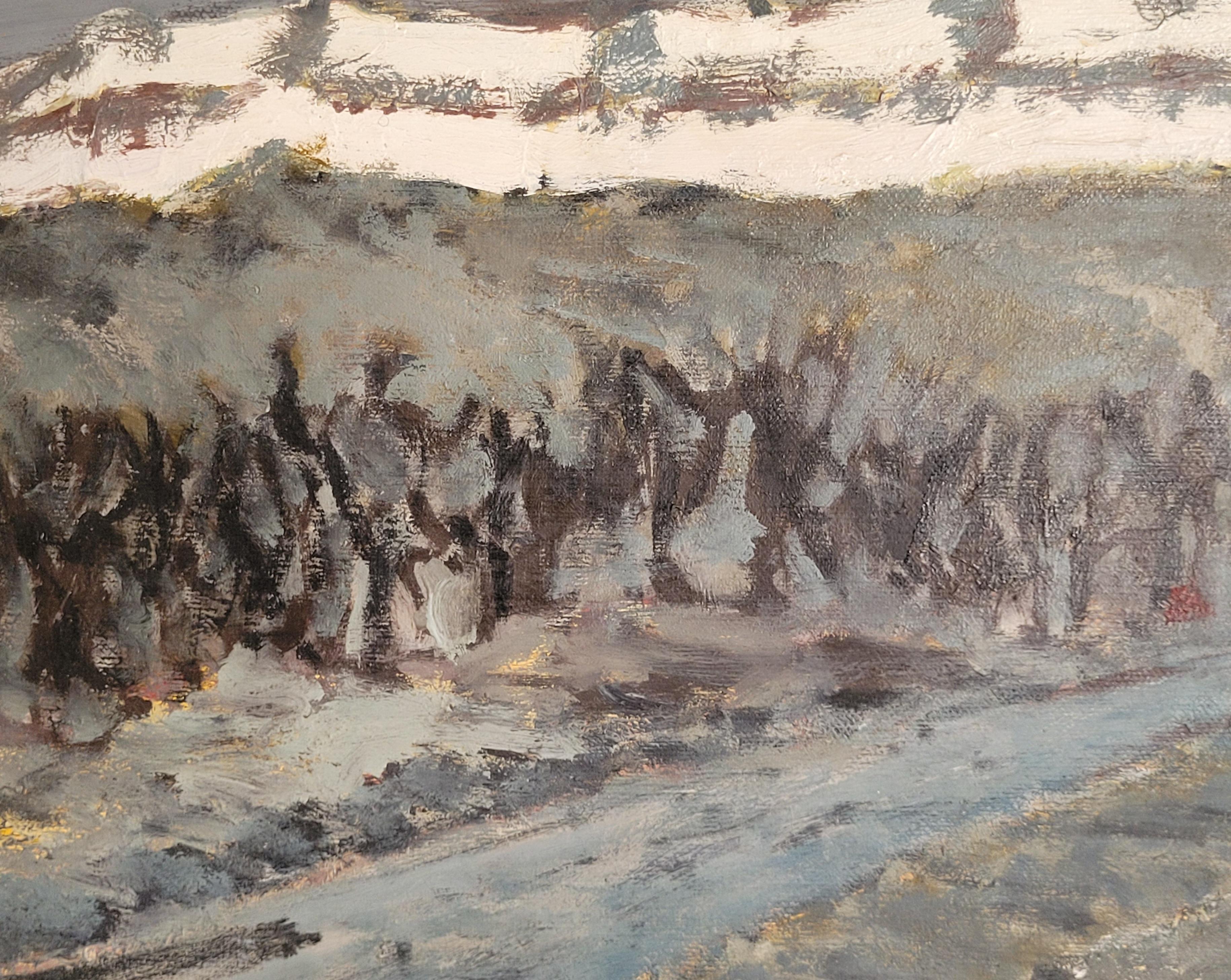 Französische Berglandschaft Öl auf Leinwand. St. Victoire in der Dämmerung.. (Grau), Landscape Painting, von Unknown