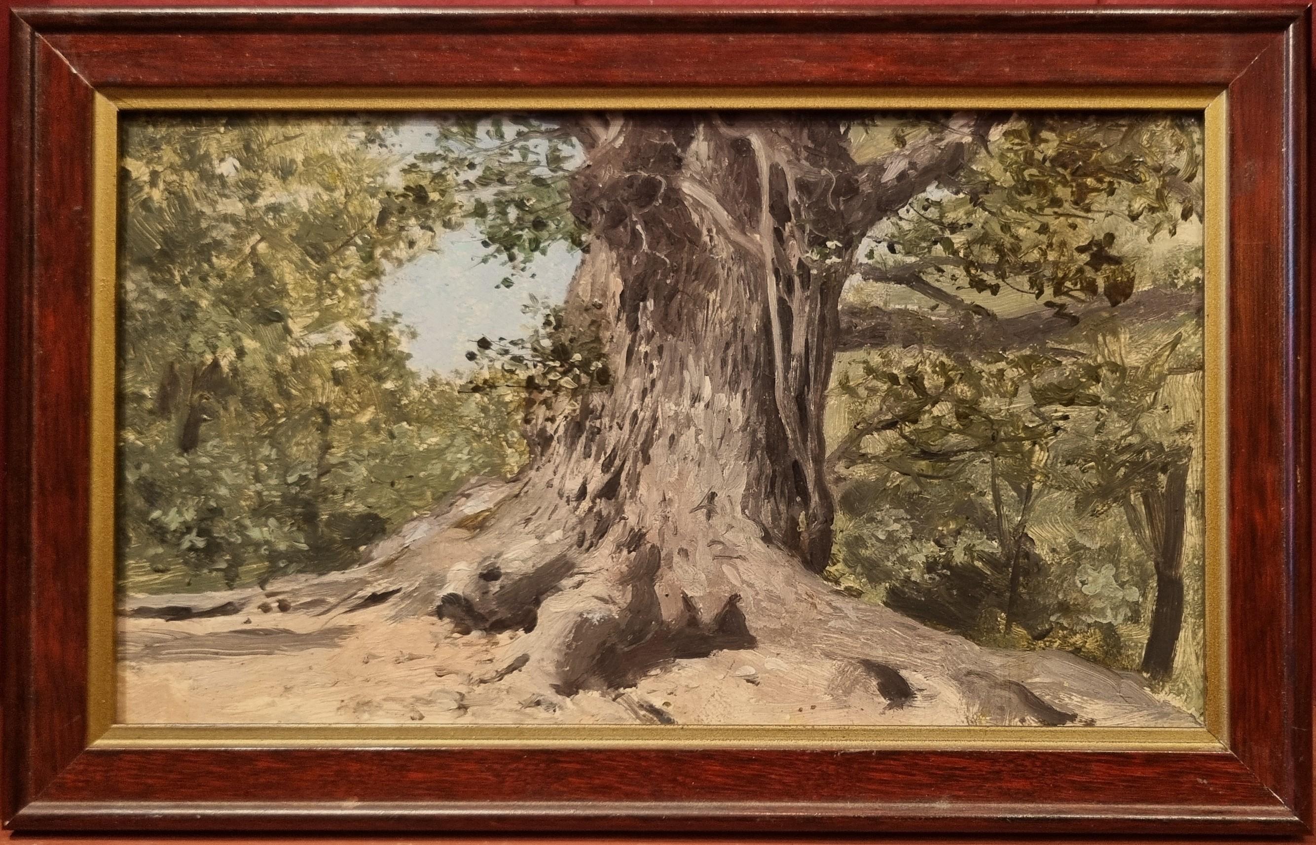 Peinture naturaliste française, étude d'arbre, milieu du 19e siècle - Marron Landscape Painting par Unknown