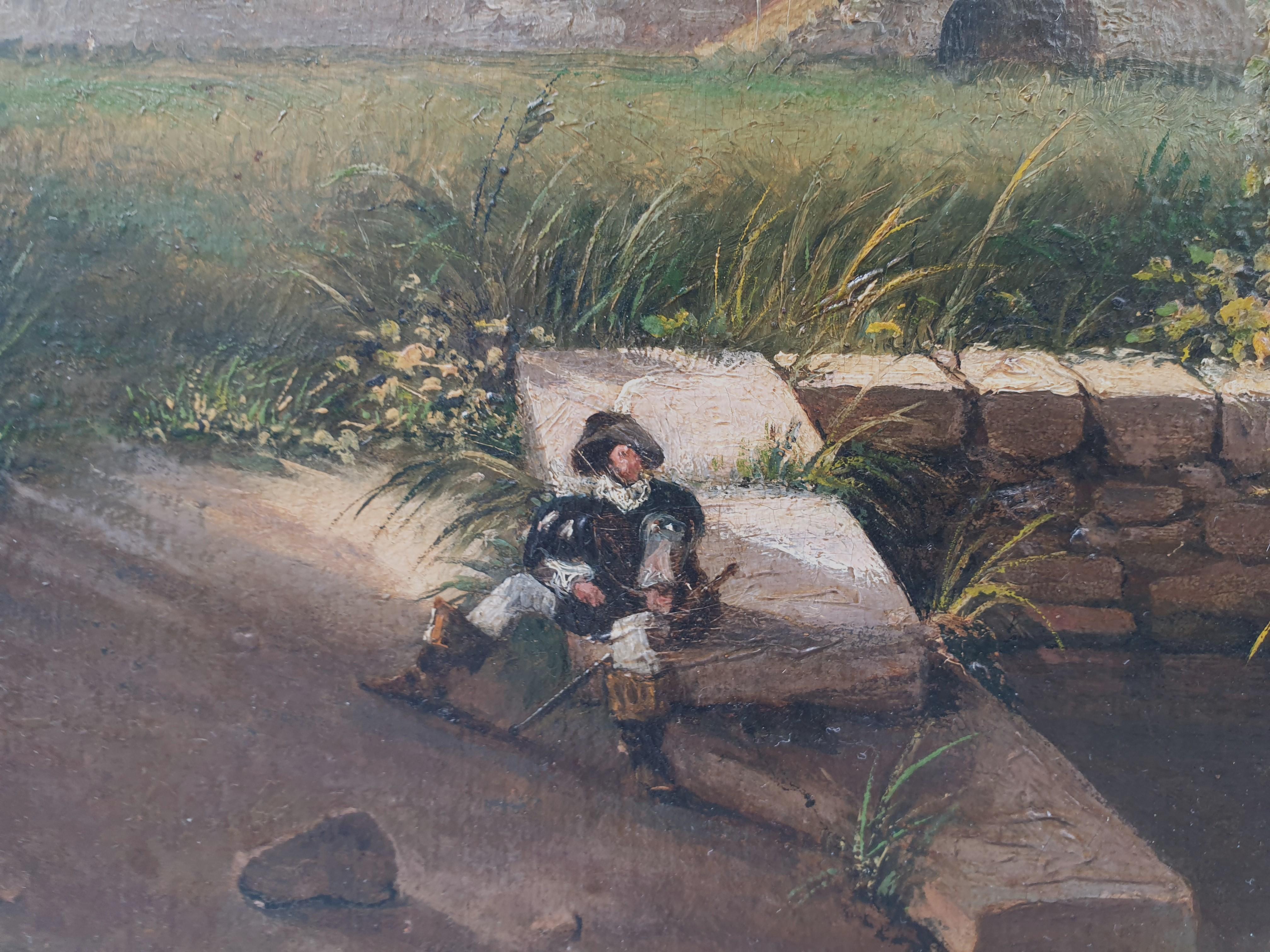 Paysage de l'école néoclassique française du 19e siècle près de Fontainebleau Avon musketeer - Noir Landscape Painting par Unknown