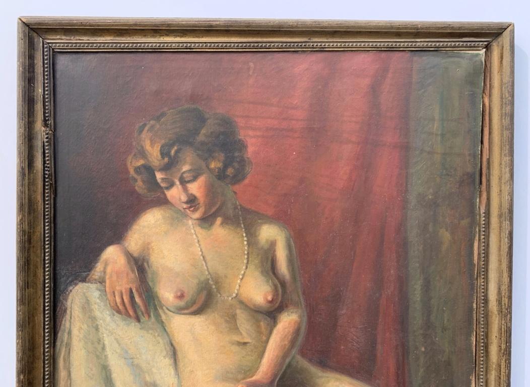 French nudes painter - 20th century figure painting - Oil on canvas Paris - Art Nouveau Painting by Unknown