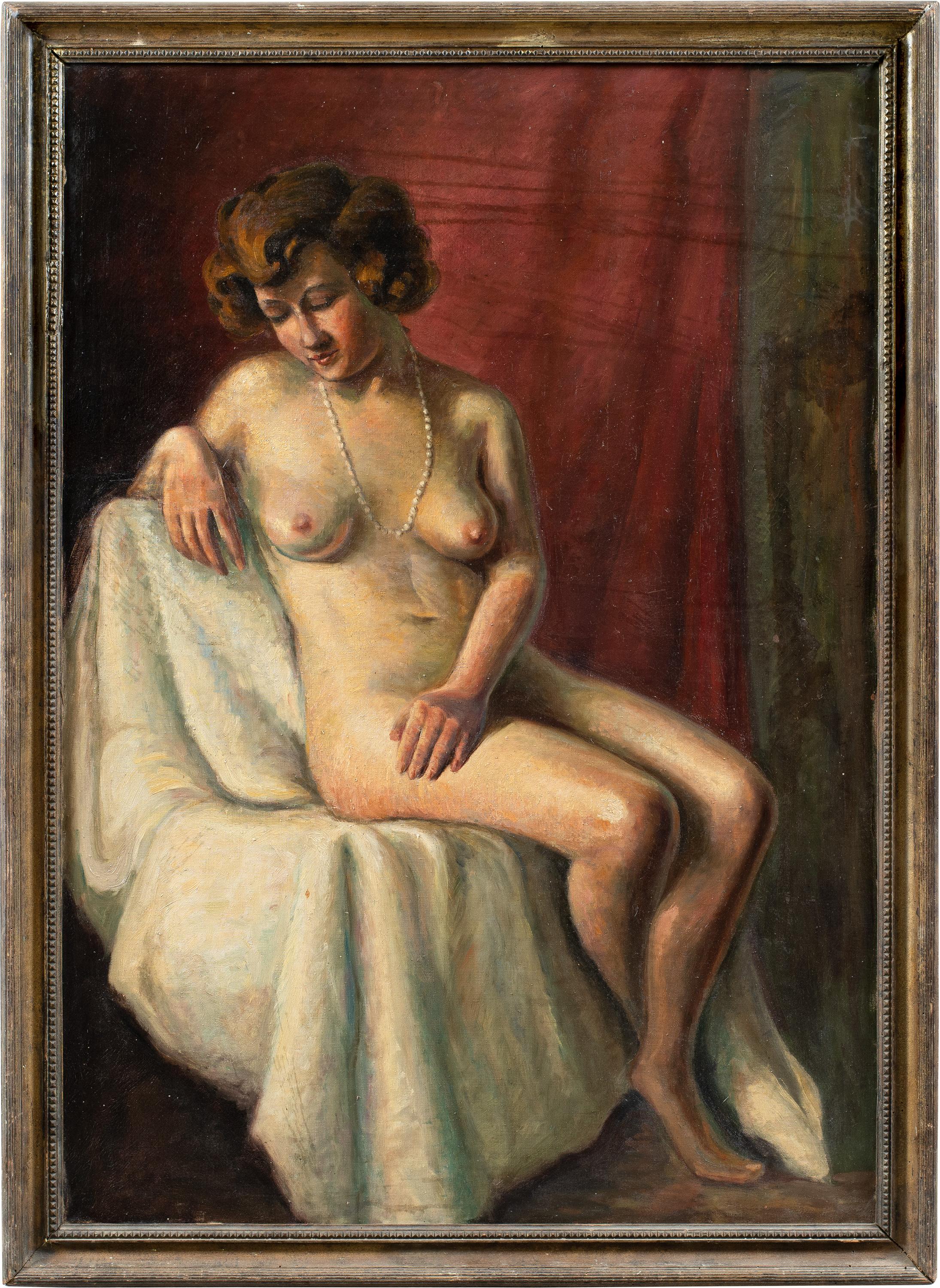 Unknown Portrait Painting - French nudes painter - 20th century figure painting - Oil on canvas Paris