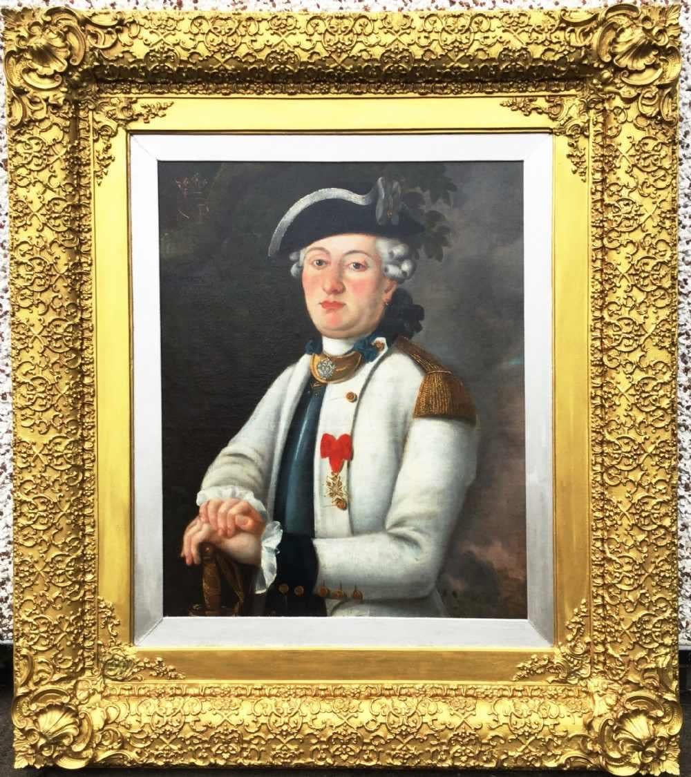 French Officer Portrait 18thc Wearing Order of St.Louis - Painting by Unknown