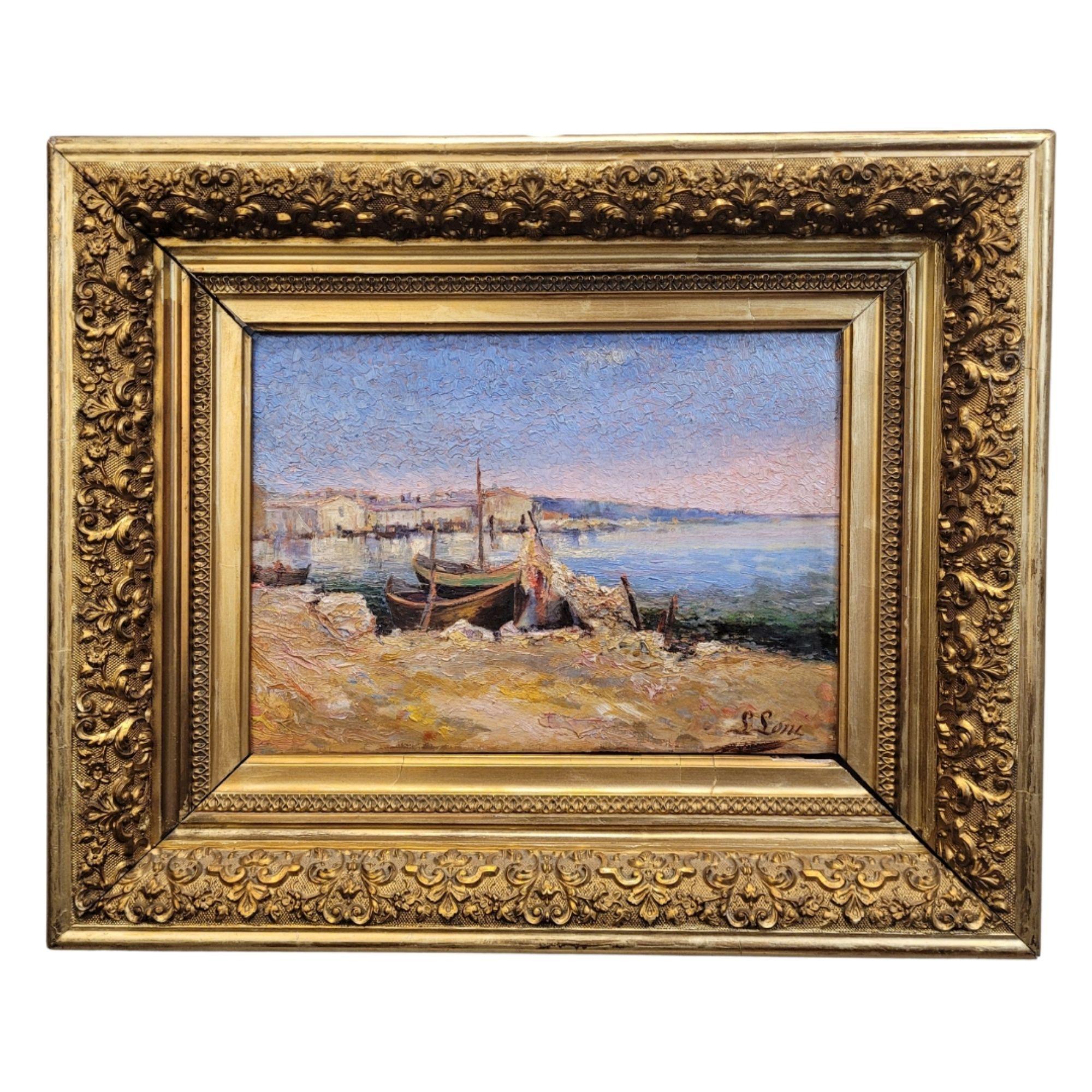 Französisches Öl auf Tafel "Marina", Französische Schule – Painting von Unknown