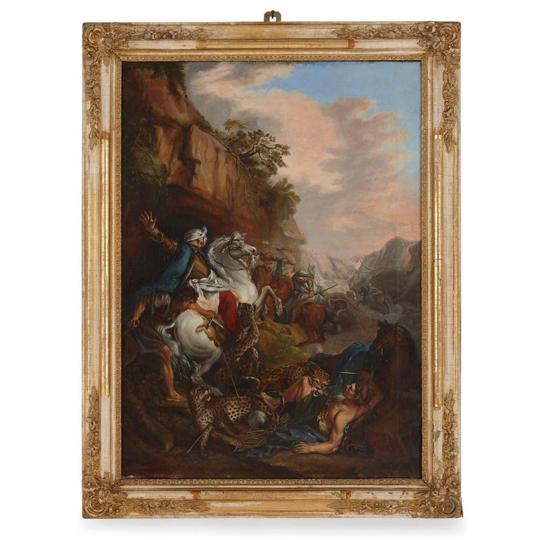 Unknown Landscape Painting - French Old Master painting of a leopard attack