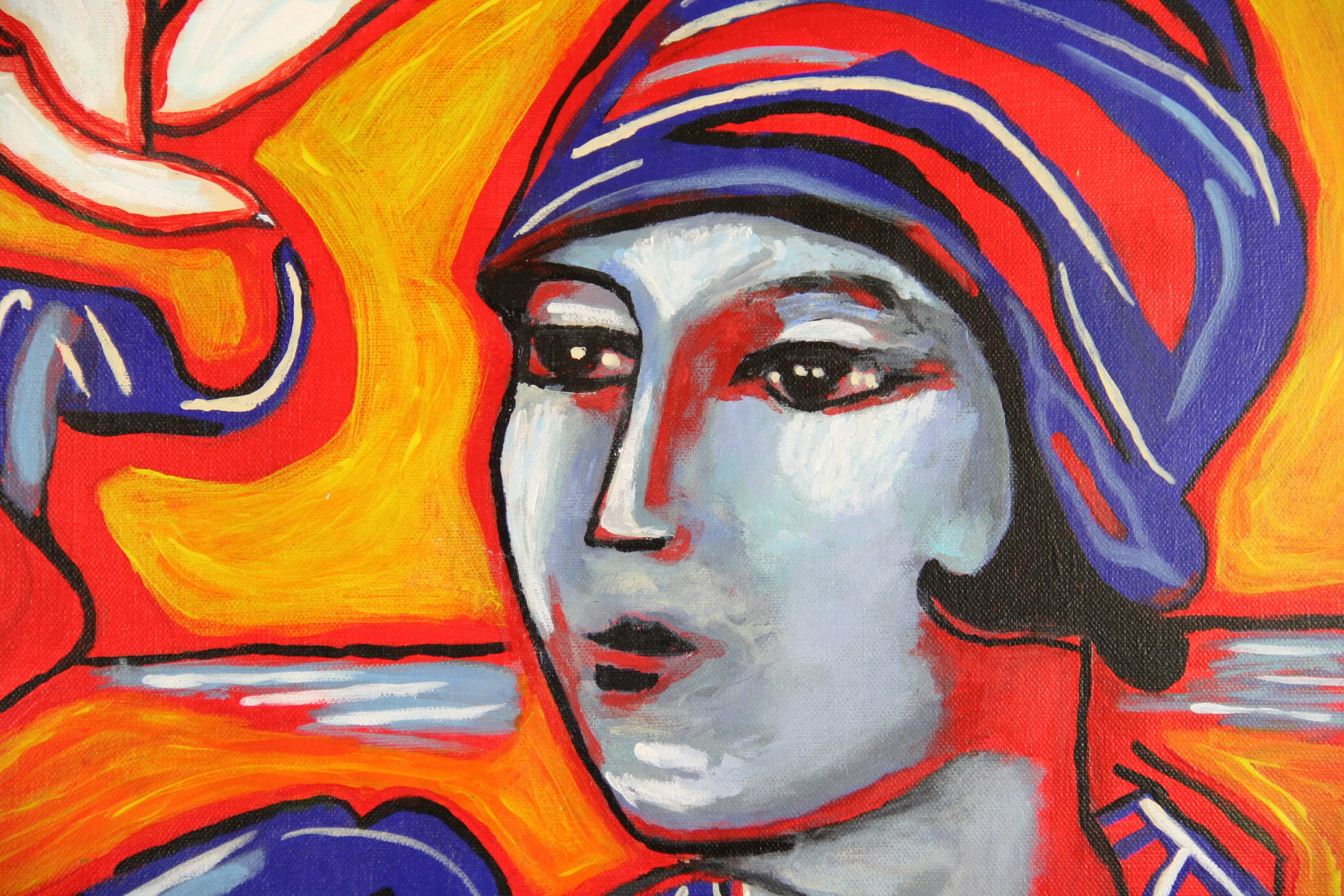 French Oversized  Deco Lady  Fauvist Figurative Painting by Martino For Sale 1