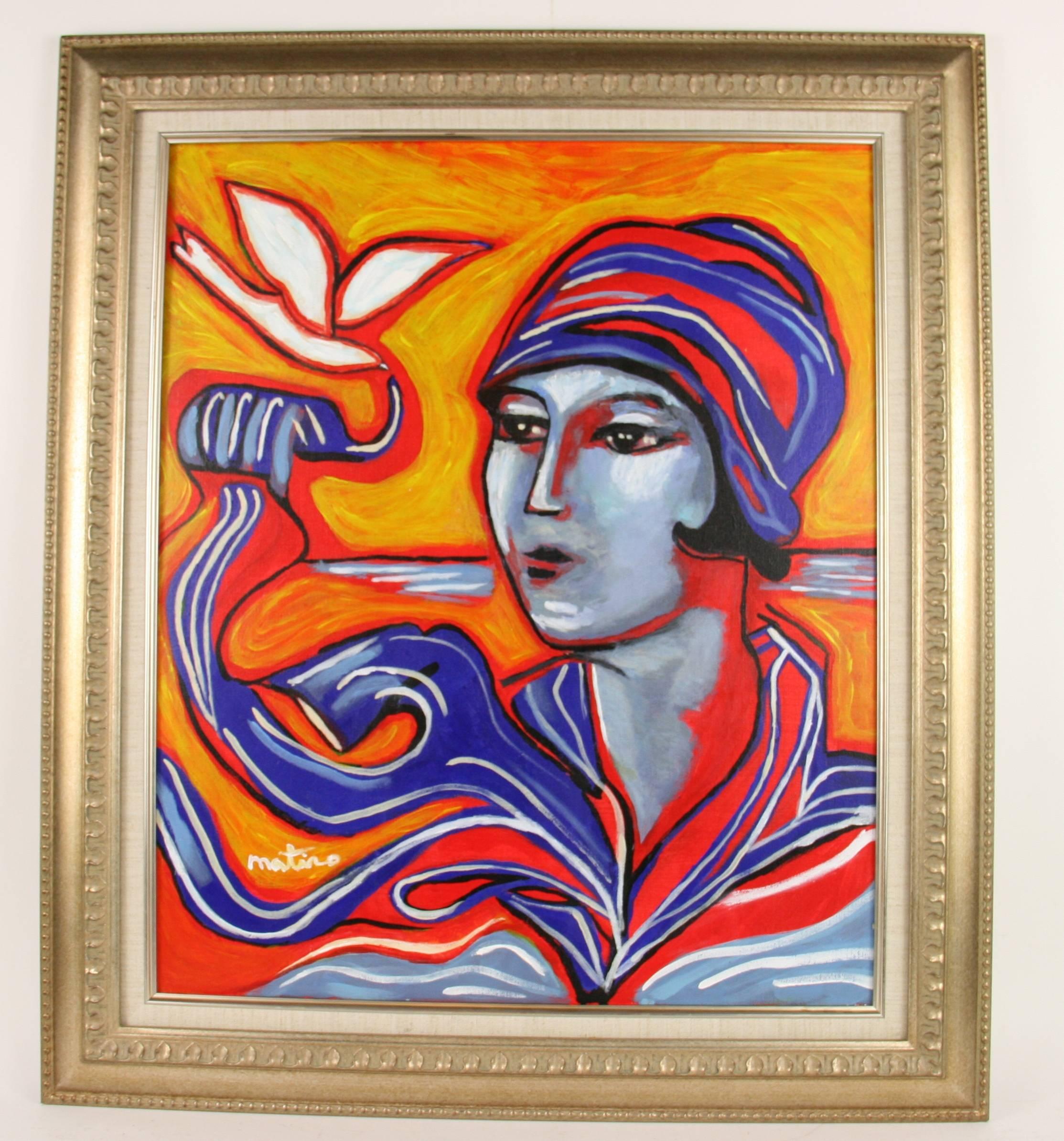 Unknown Figurative Painting – Französisch Oversized  Deko-Dame  Fauvistisches figuratives Gemälde von Martino