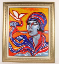 French Oversized  Deco Lady Impressionist Figurative Painting by Martino
